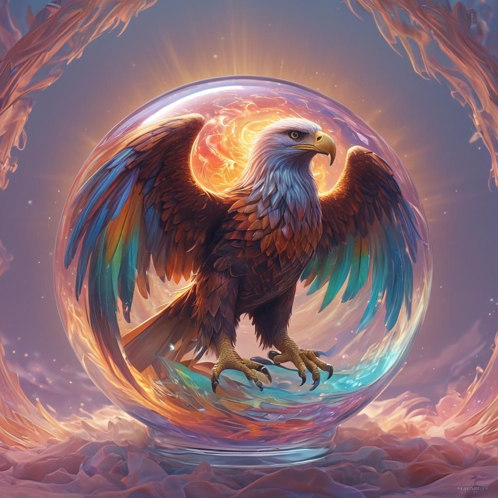 Arcane Fire Eagle Contained in Glass Sphere