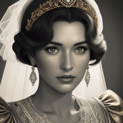 Vintage Princess in Elegant 50's Style, Captured in Hyper-Re...