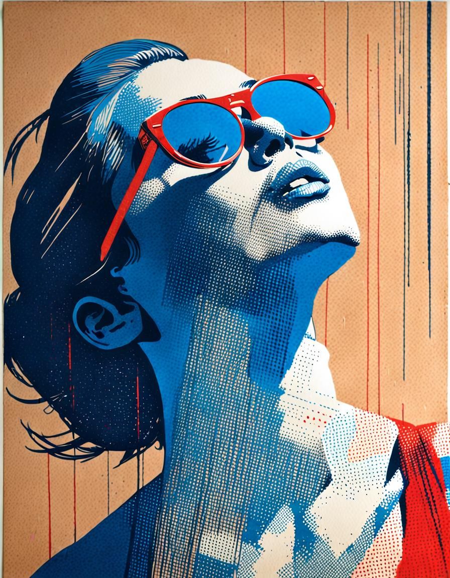 Woman in Sunglasses: Serigraph Halftone Print