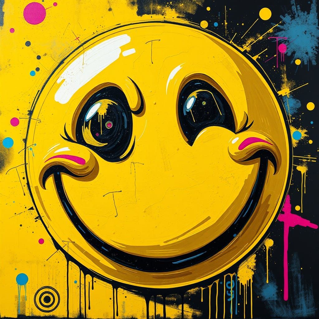 Graffiti Art: Gigantic Smiley Face in Cyberpunk Style