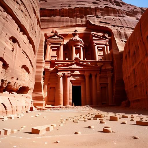 Petra, beautiful Jordan rose-red archaelogical rock-cut town carved from rose sand stone.