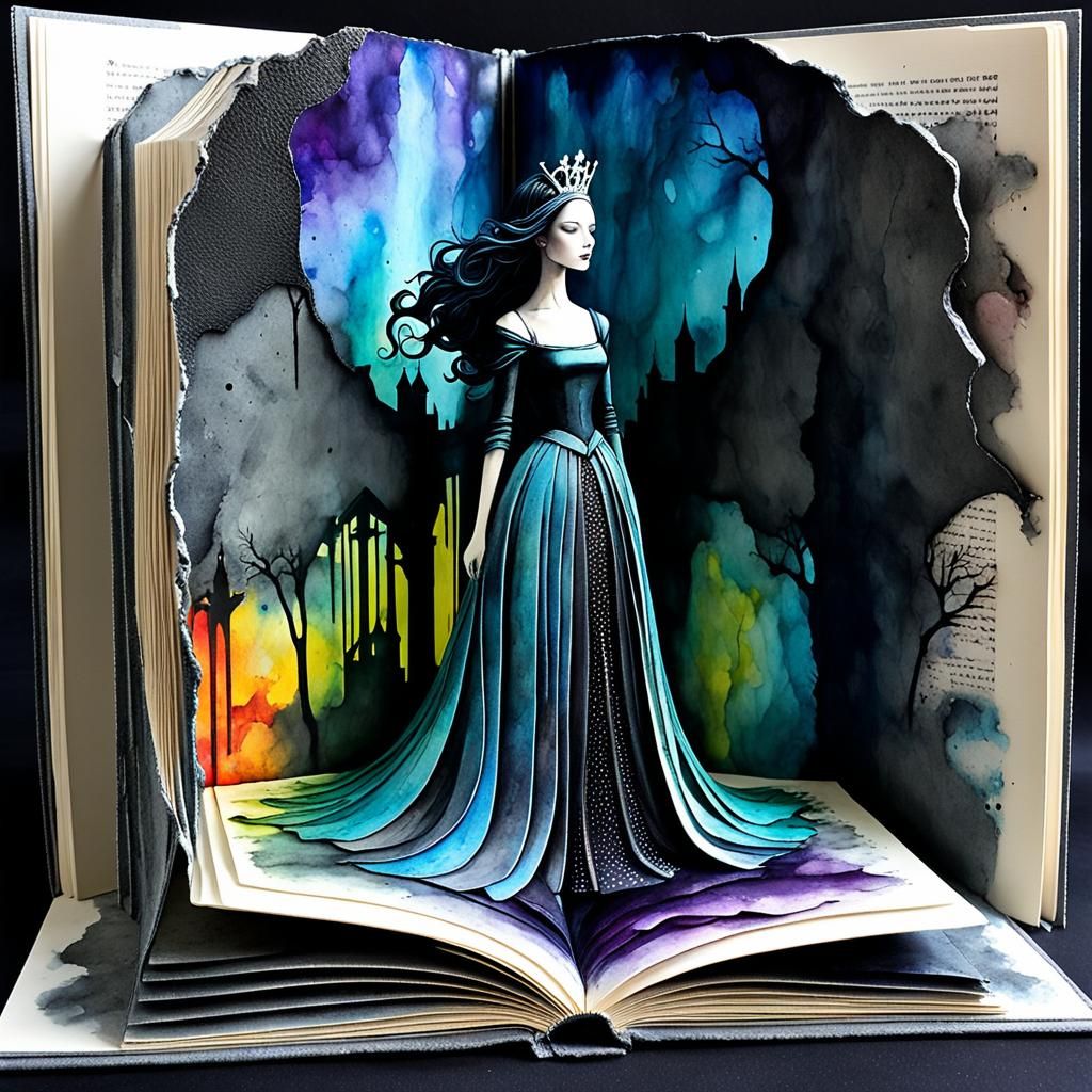 Dark Princess Pop-Up Book in Watercolor Style