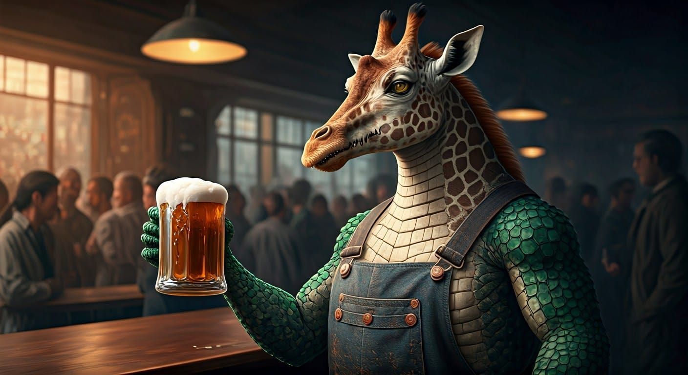 Hybrid Creature in a Smoky Bar Scene in Cyberpunk Style