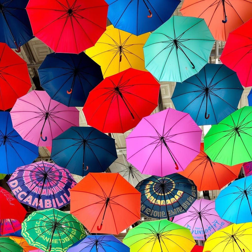 Vibrant Umbrella Mosaic in Exuberant Color and Shape