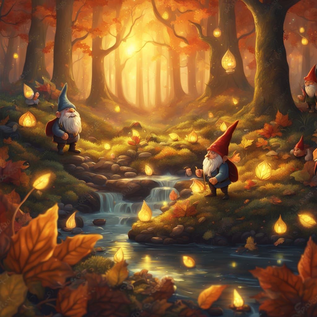 Gnomes Celebrate Autumn in Whimsical Forest