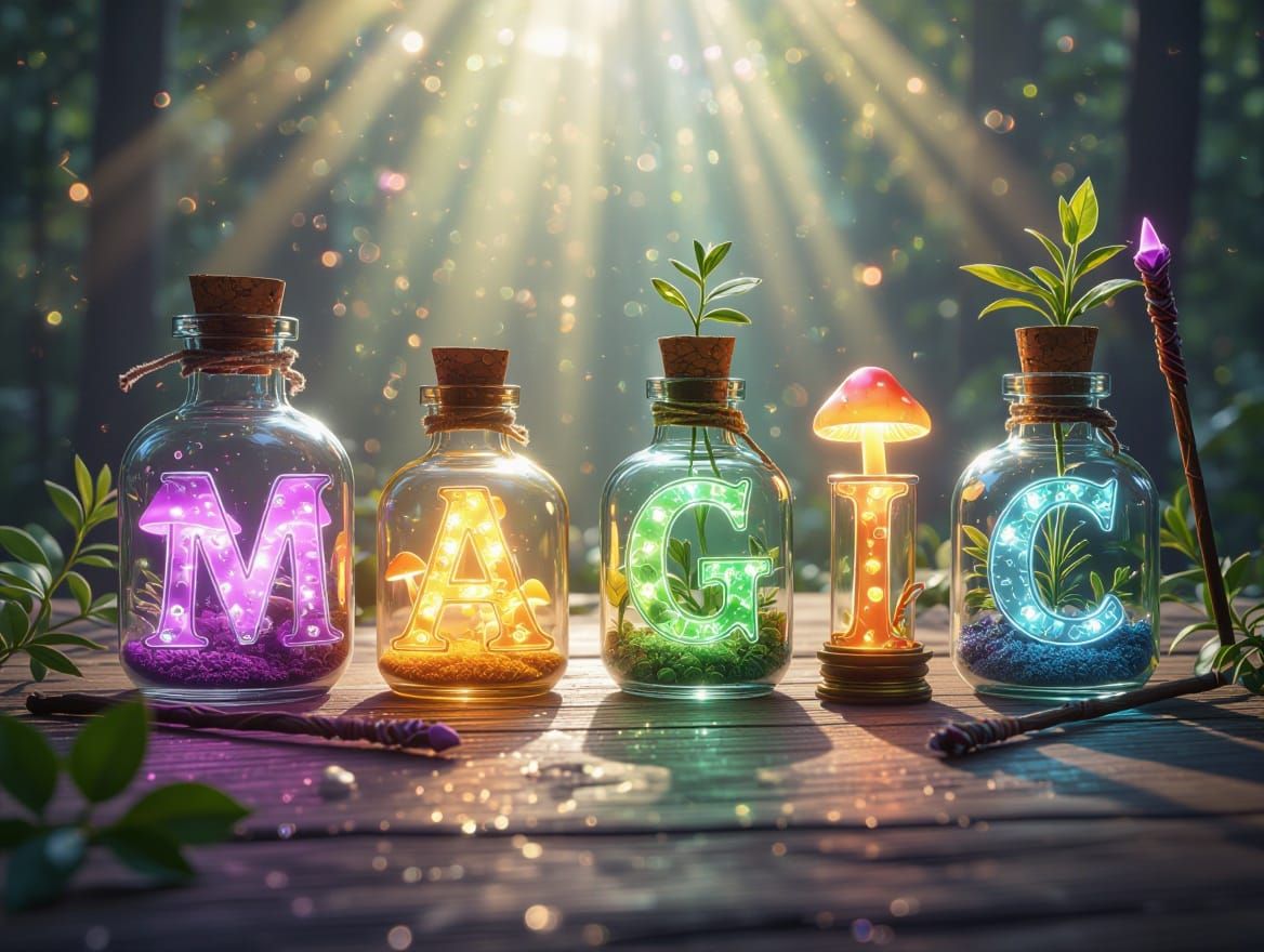 Enchanted Glass Bottles Spelling Magic in an Ethereal Glow