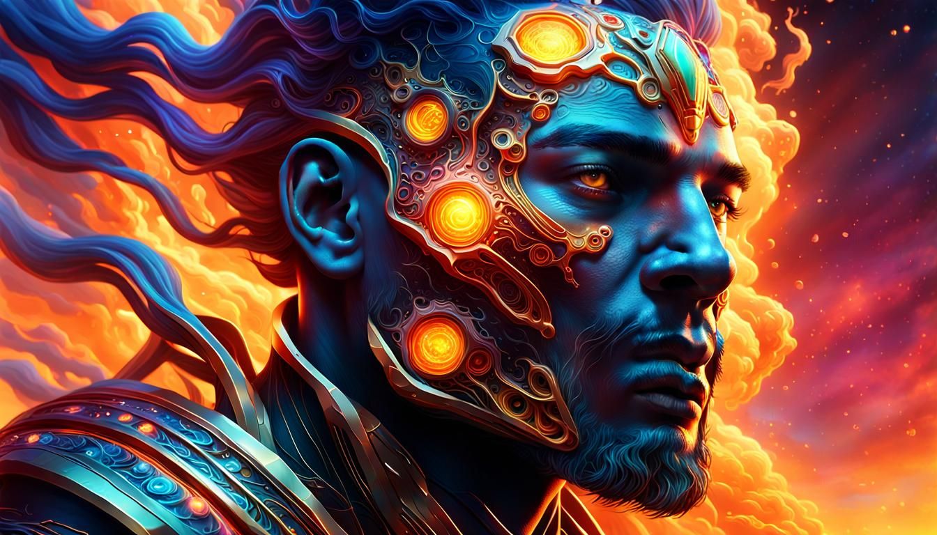 Hyper-Realistic Cinematic Portrait of Radiant Metallic Being