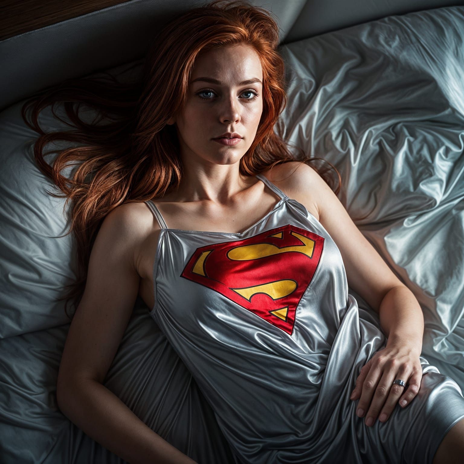 Ethereal Redhead Goddess in Superman Nightgown