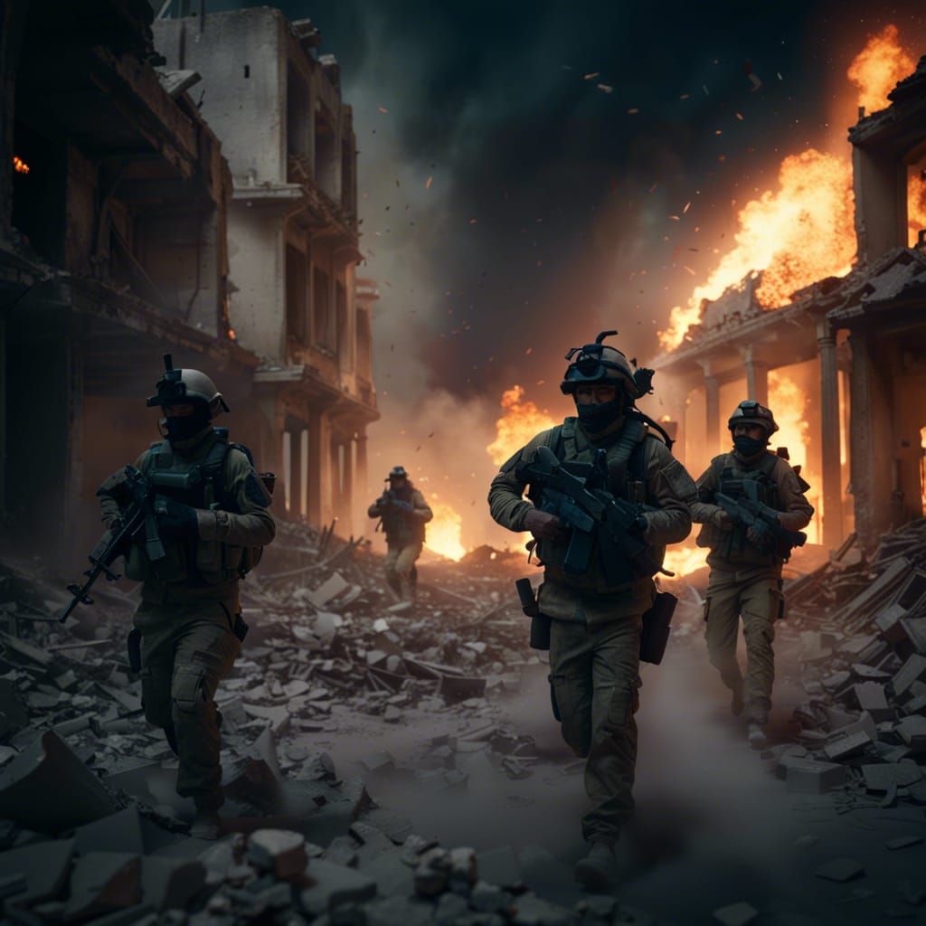 Soldiers in War Zone: Photorealistic Digital Art