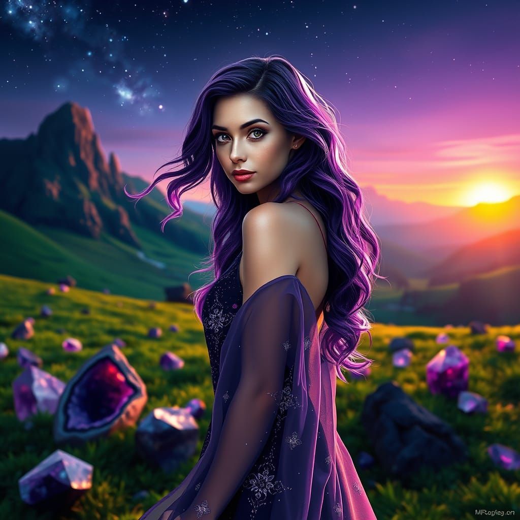 Mystical Maiden in Amethyst Vale at Dawn