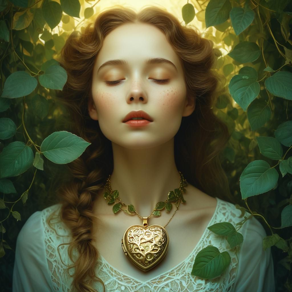 Woman with Locket in Surrealist Portrait