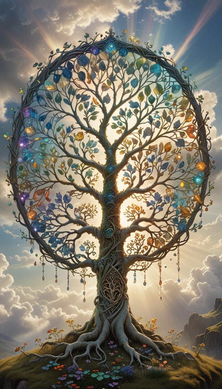 Celtic Tree of Life with Vibrant Spectrums and Ethereal Ligh...