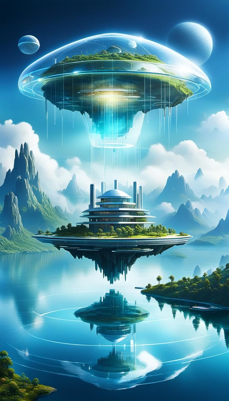 Futuristic Floating Island with Advanced Technology in Dark ...