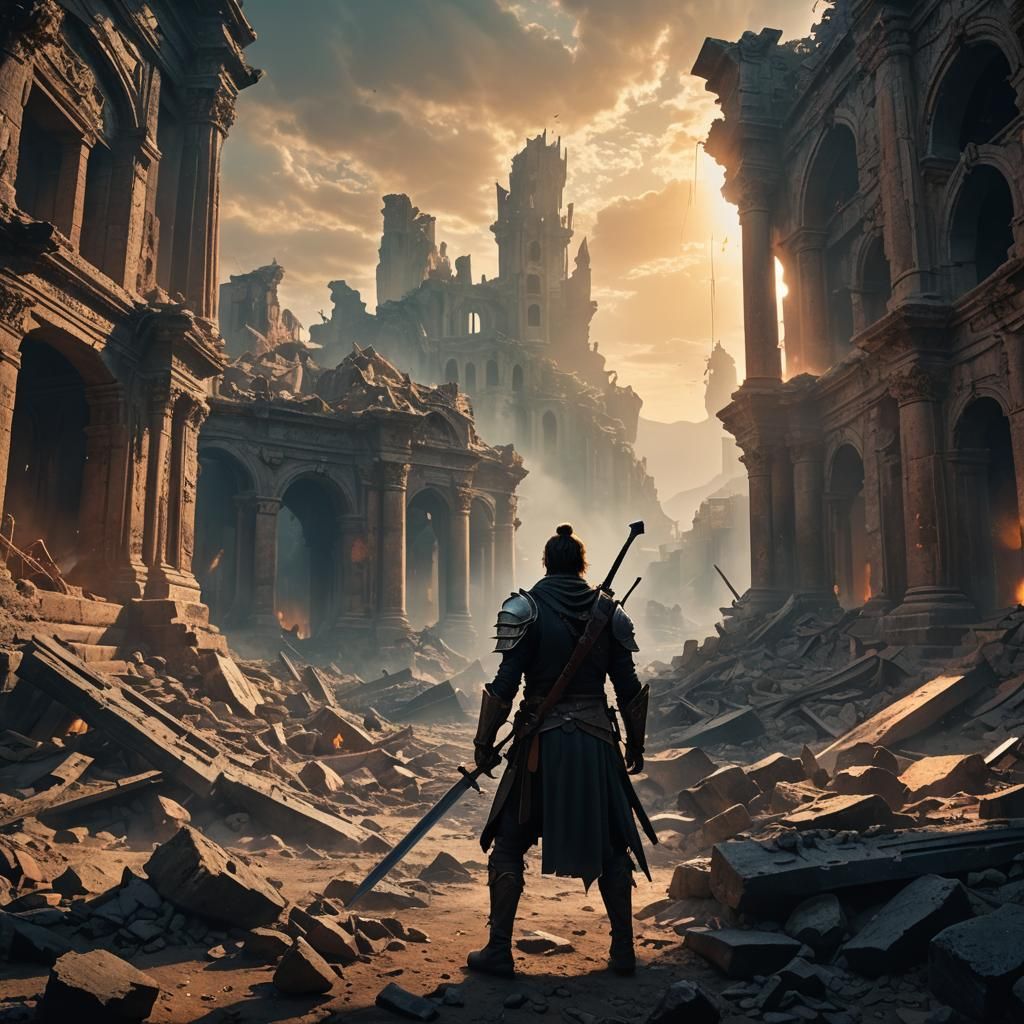 Warrior in Ruins: Melancholic Fantasy Concept Art