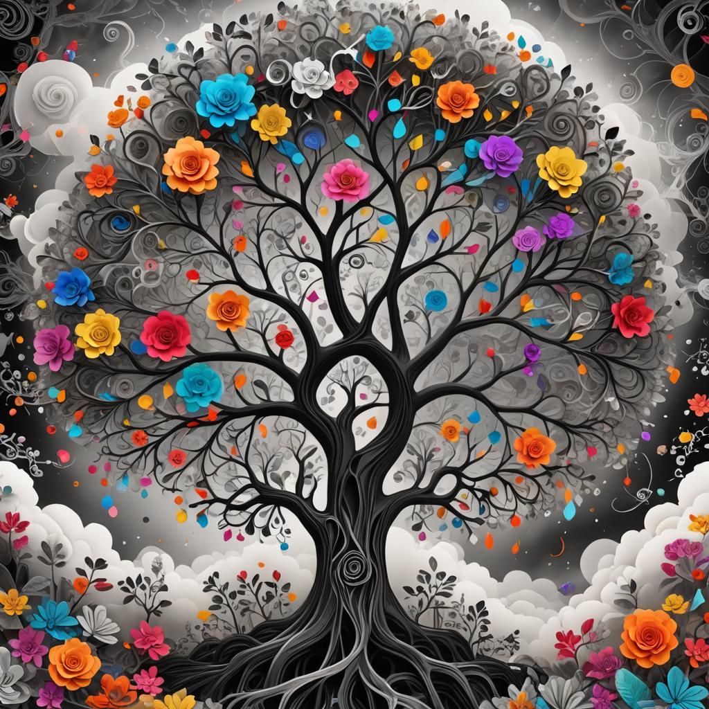 Glowing Paper Tree: Surreal Digital Art Masterpiece