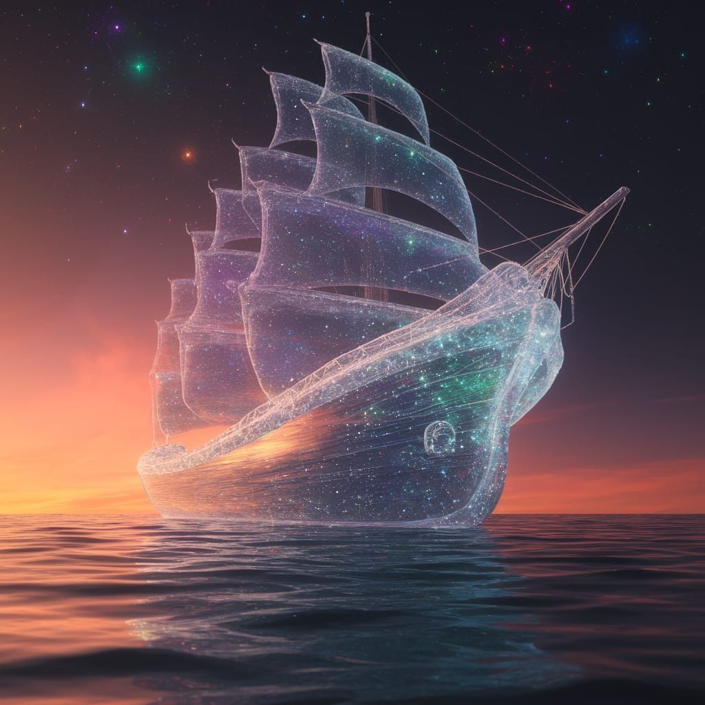 Ethereal Oceanic Vessel Illuminated by Celestial Light
