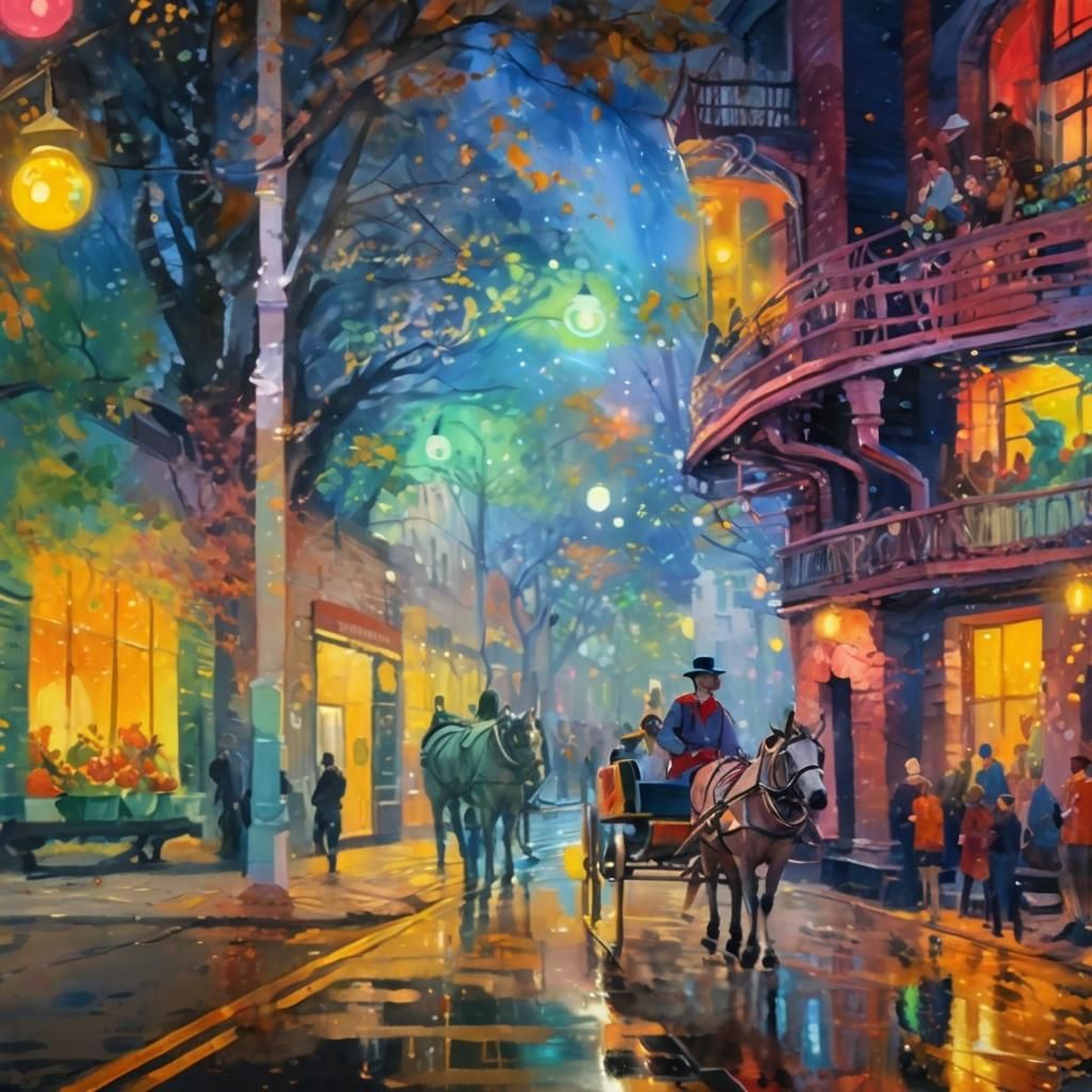 Autumn Night Parade in Vibrant Splash Art Style