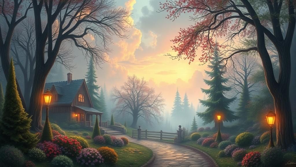 Ethereal Fractal Fantasy Landscape in Kinkade Style