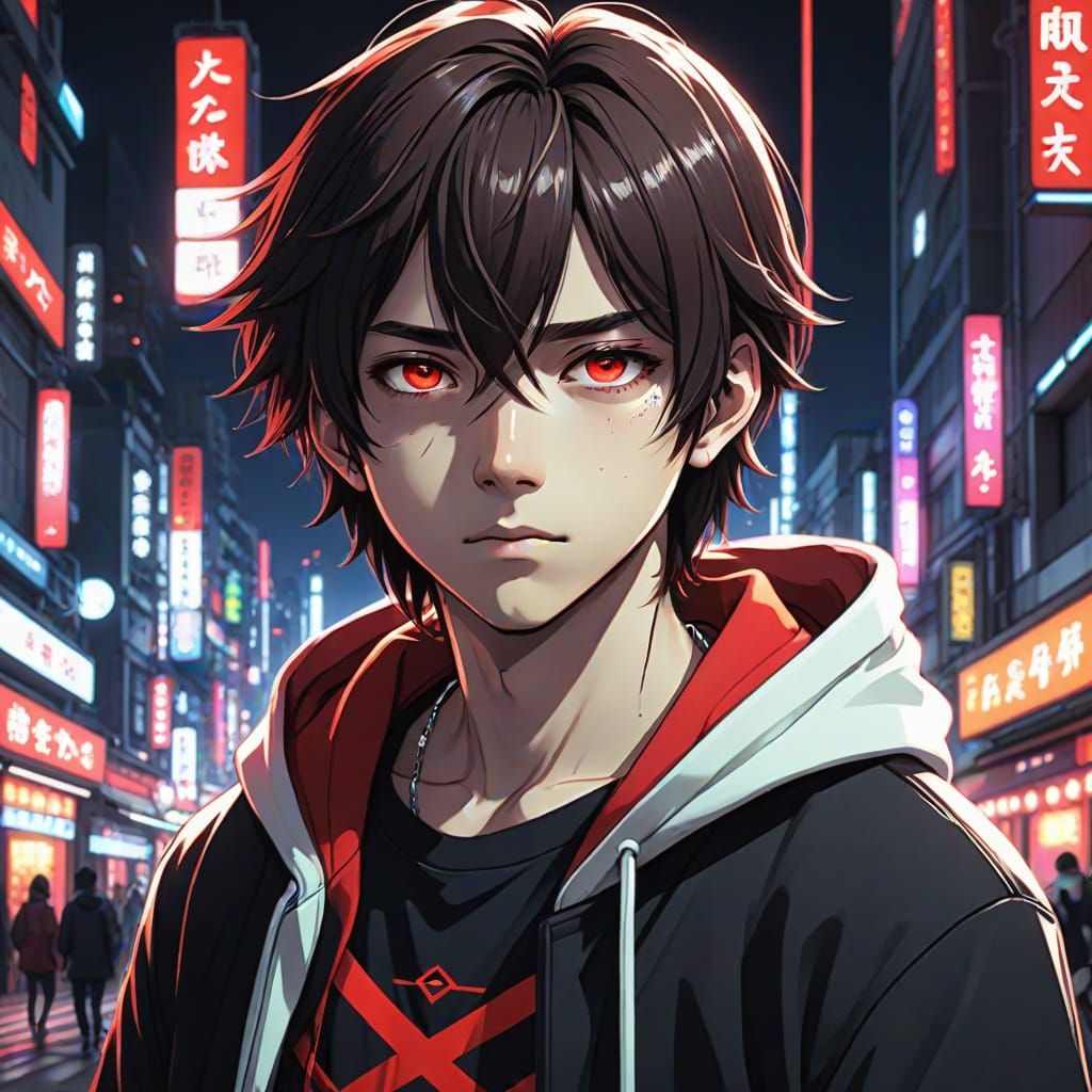 Vibrant Anime Hero in Dark Fantasy World