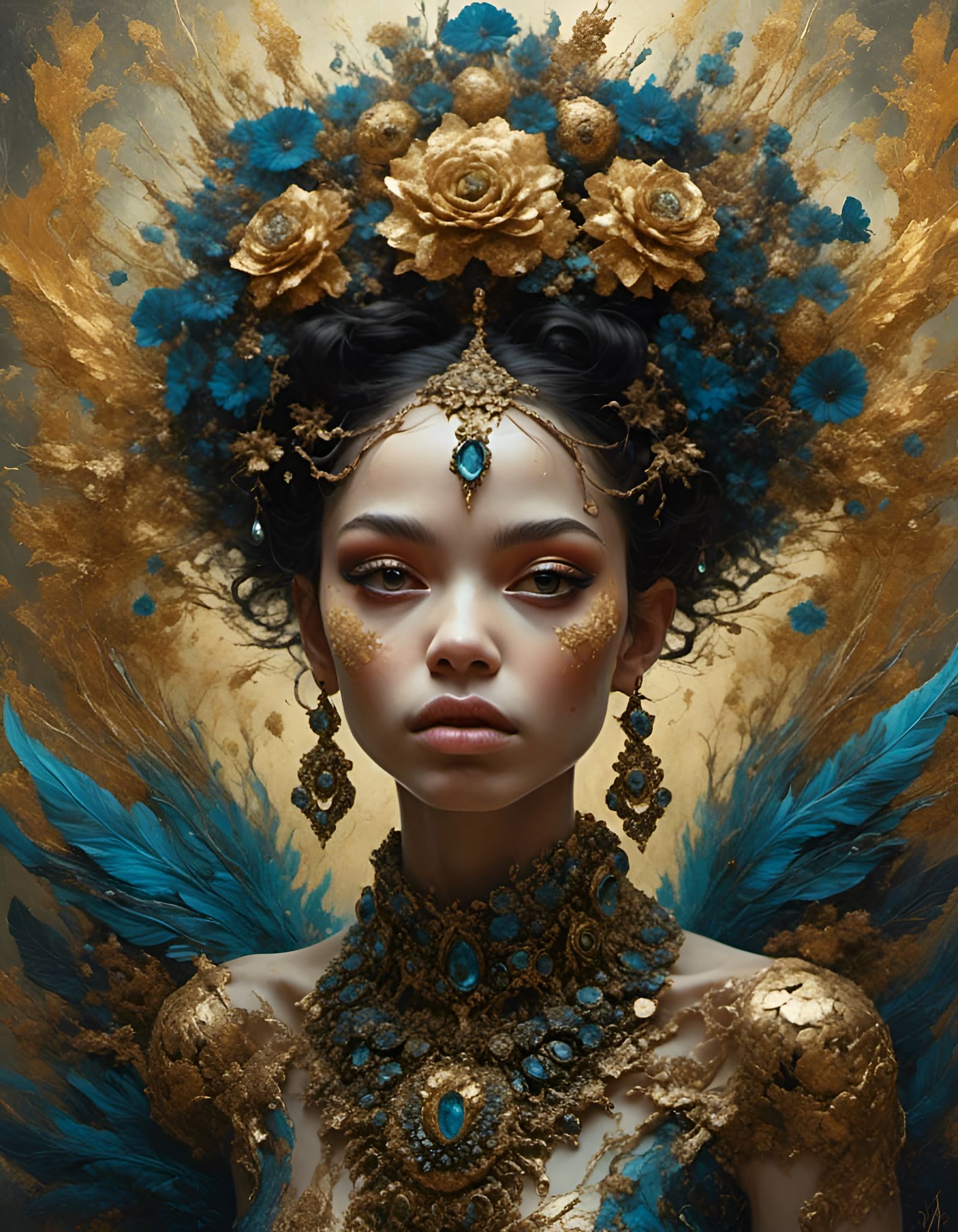 Exotic Woman's Portrait with Acrylic Texture