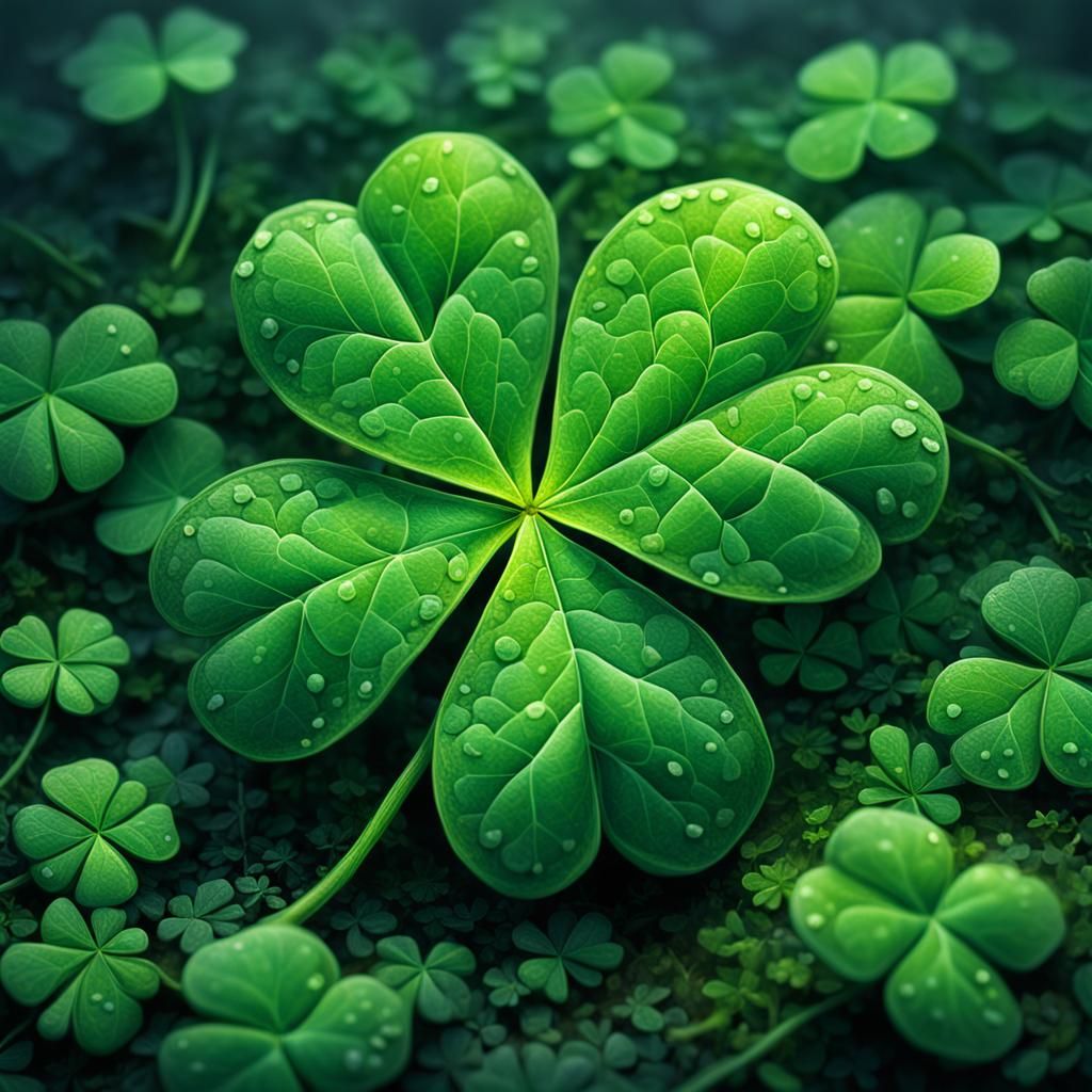 Hyperrealistic Lucky Four Leaf Clover, Digital Painting