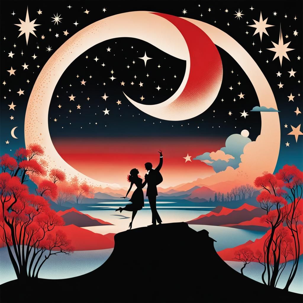 Dancers in a Surreal Pastel Nightscape