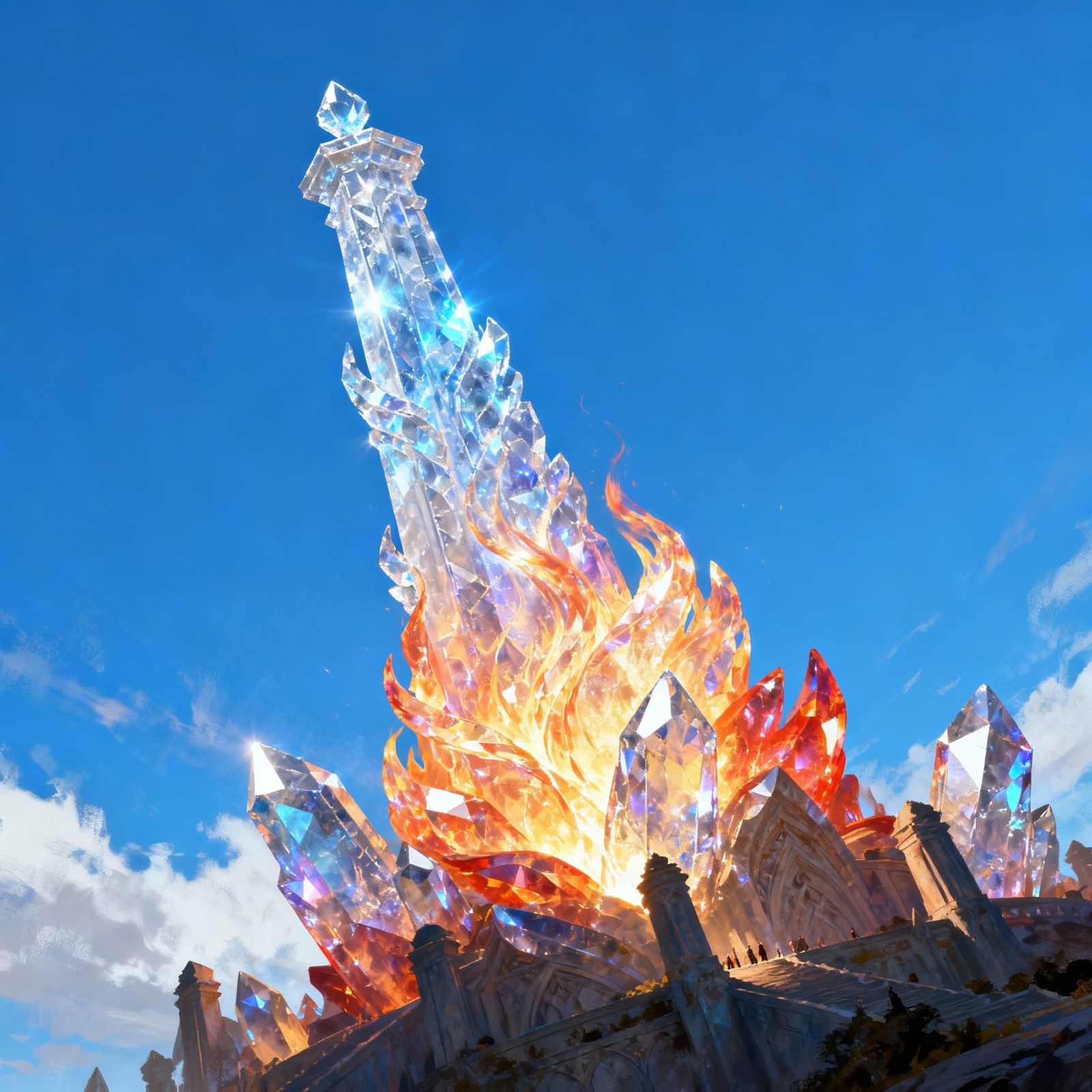 Majestic Crystal Flame Monument Rises High