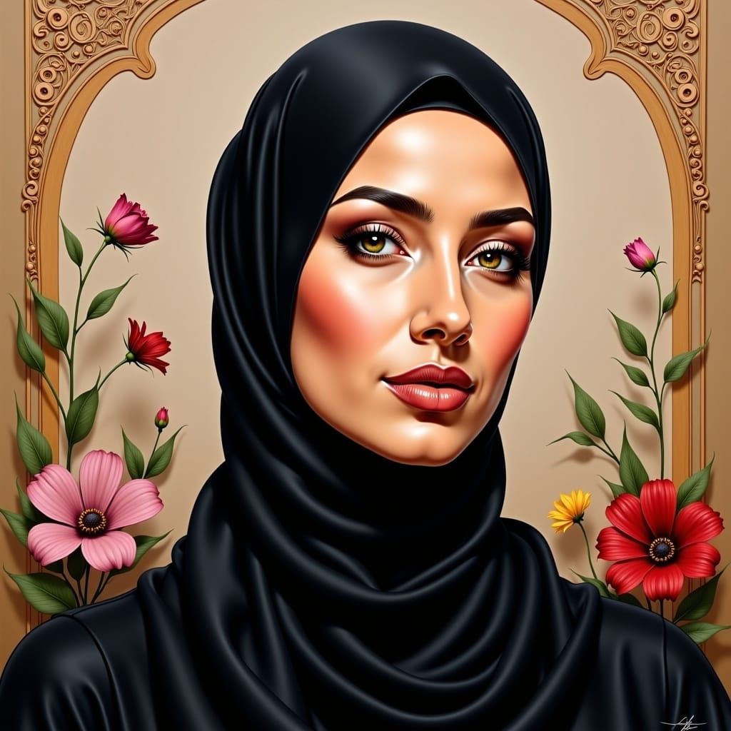 Modest Hijabi Woman in a Floral Ornate Setting