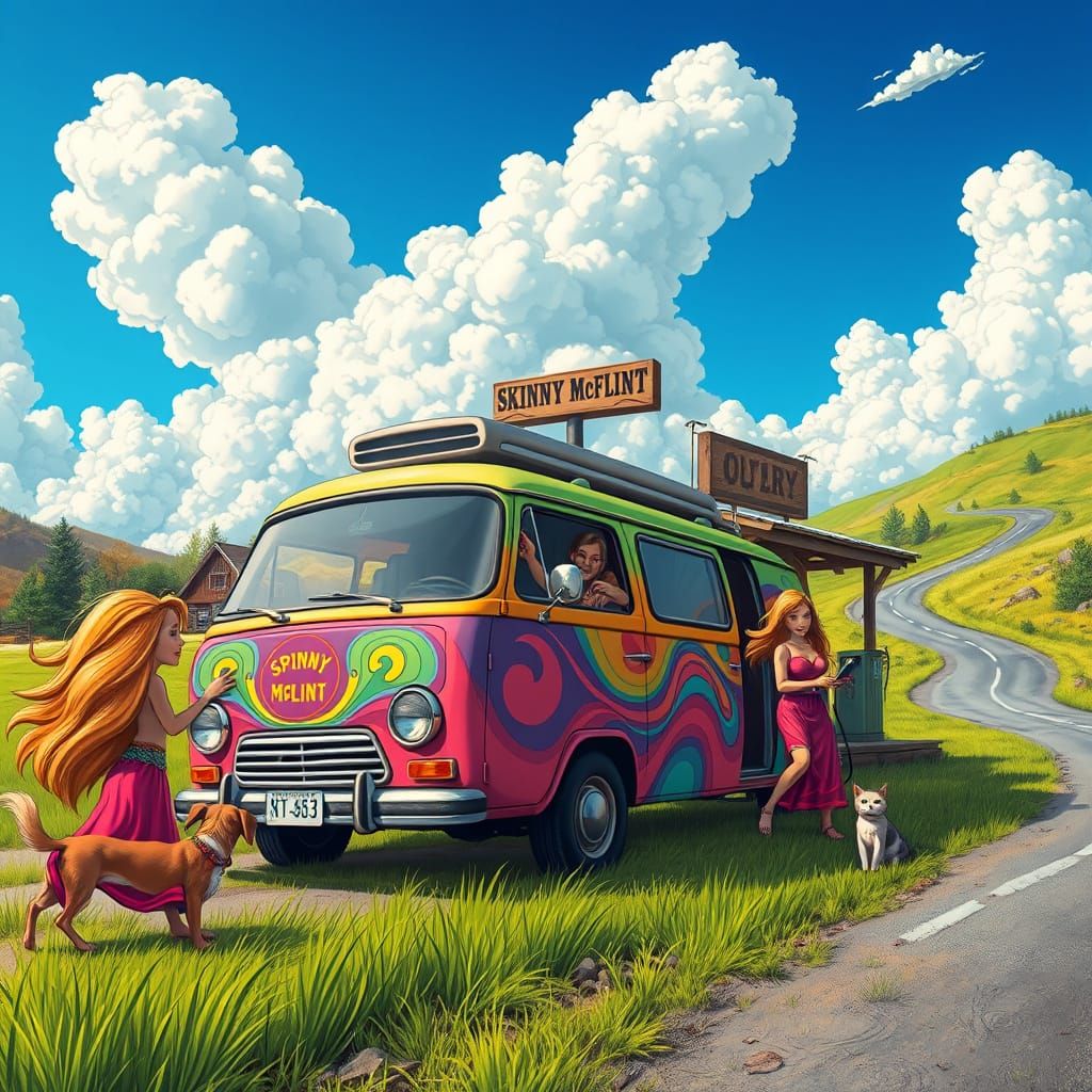 Vibrant Psychedelic Scene at a Quaint Appalachian Gas Statio...