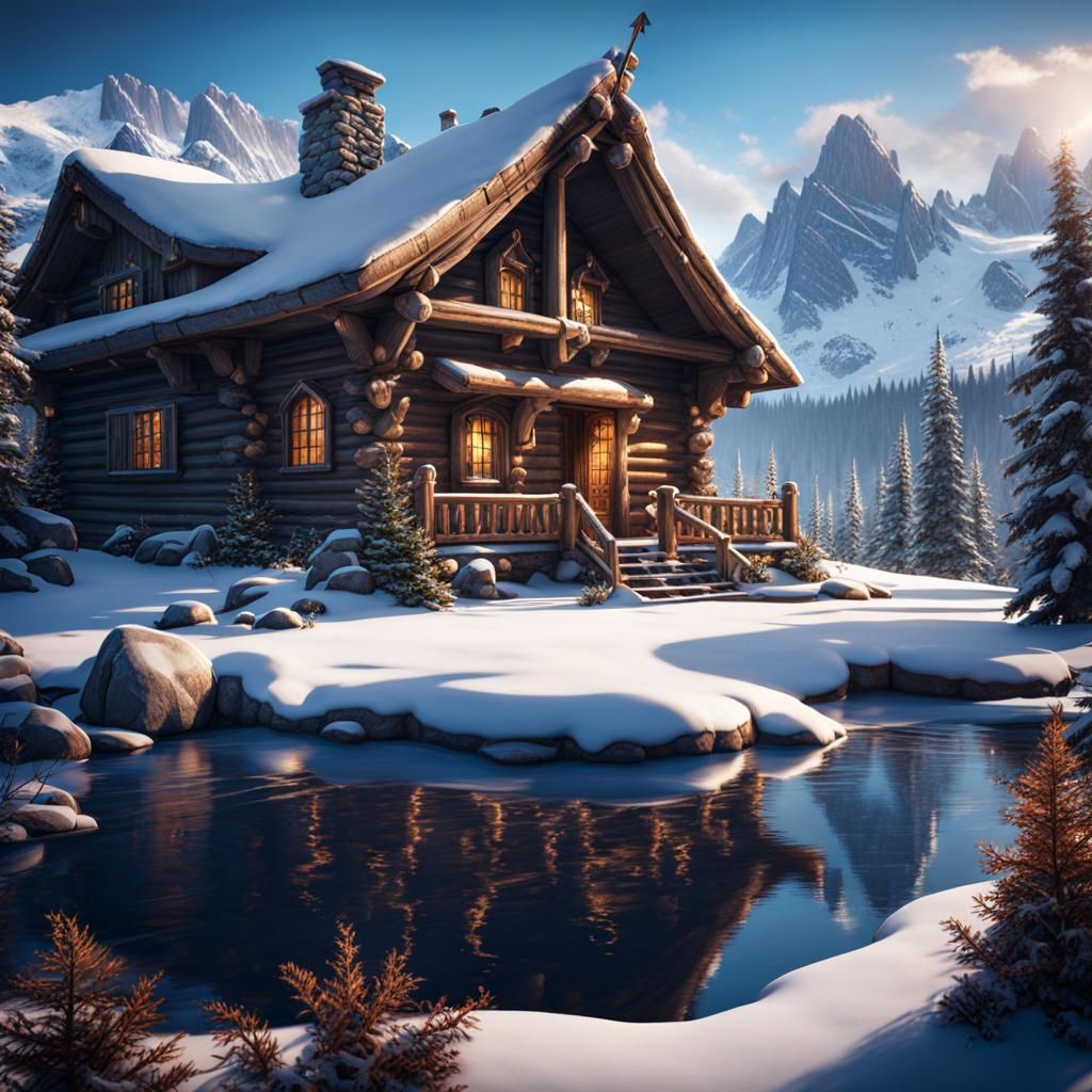 Winter Fantasy: Ranger in Log Cabin with Bow
