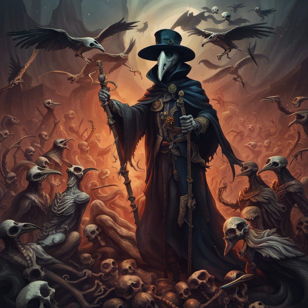 Plague Doctor Leading a Demonic Army