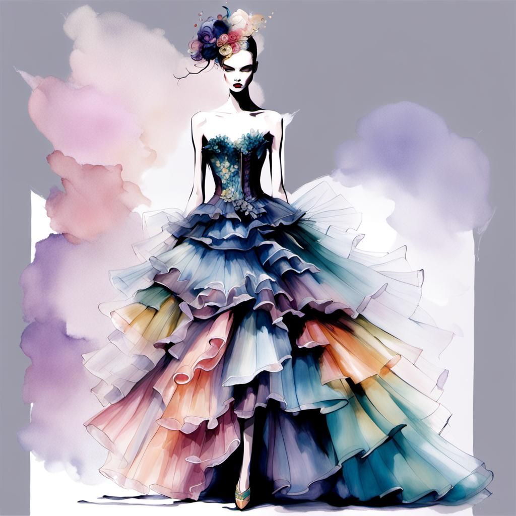 Haute Couture Fashion Illustration in Vogue Editorial Style