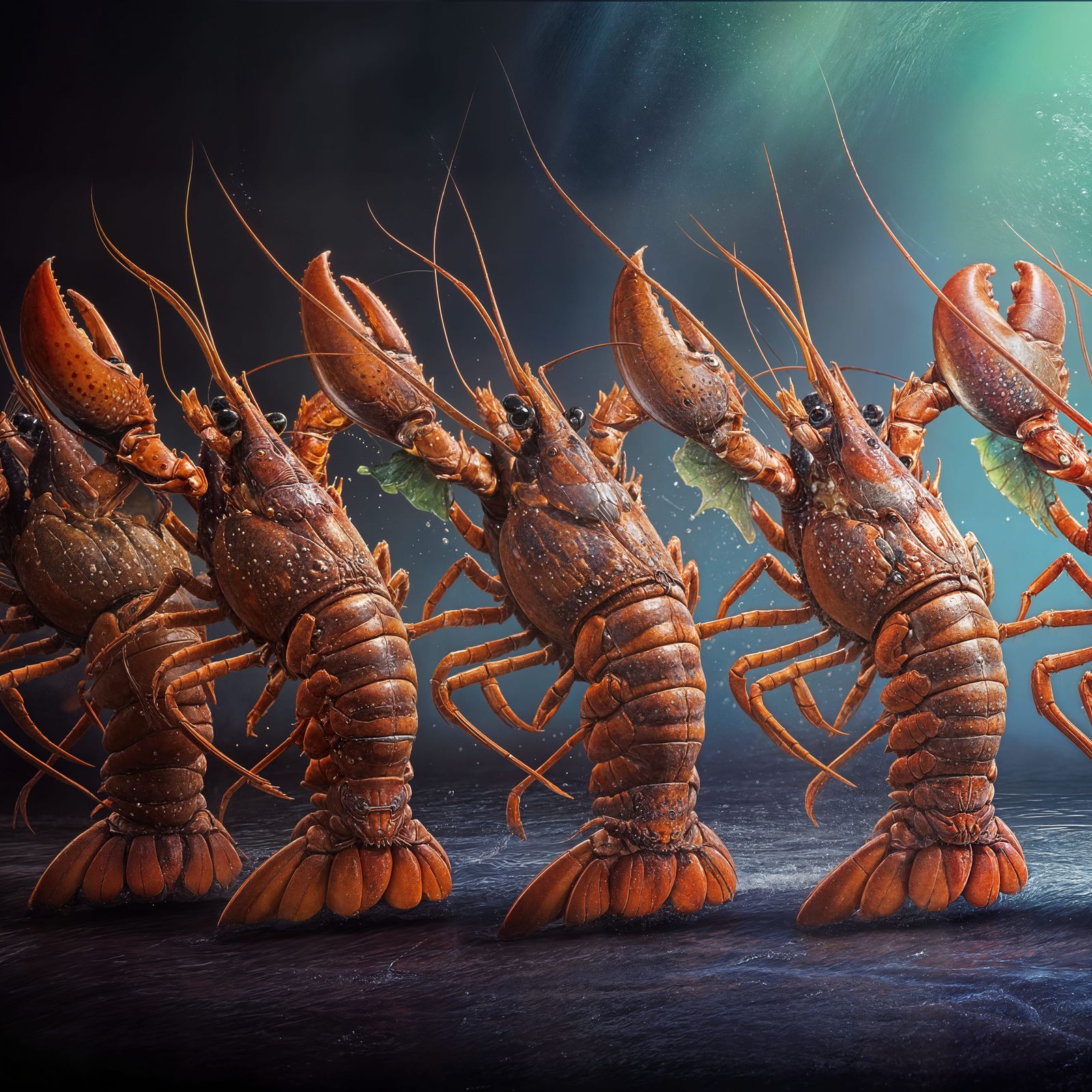 Lobsters Chacha Line Dance in Hyperrealistic Style