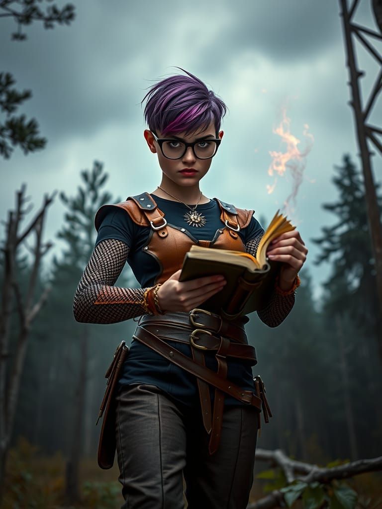 Mystical Woman Casting Spell in Misty Forest