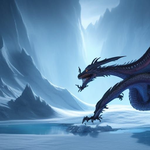 Dragon Soaring Around Ice Mountain: Fantasy Art
