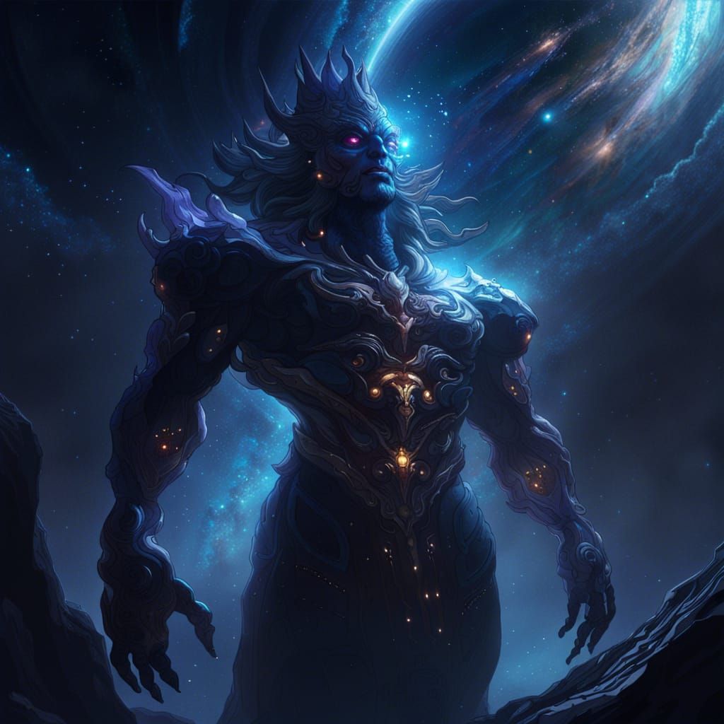 Celestial God in Epic Galaxy: Dark Fantasy Art
