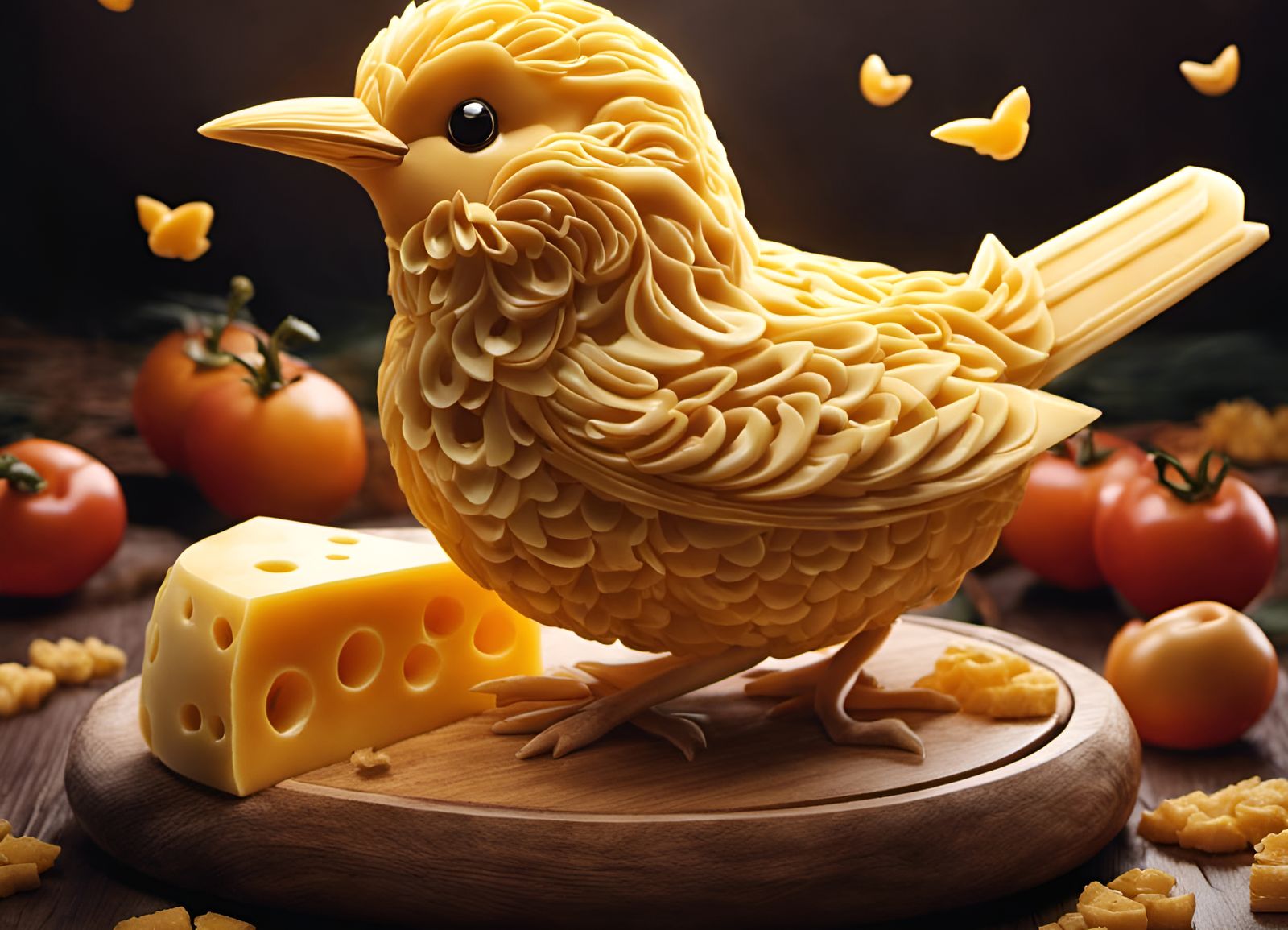 Chester Cheese-Bird, carved from cheese