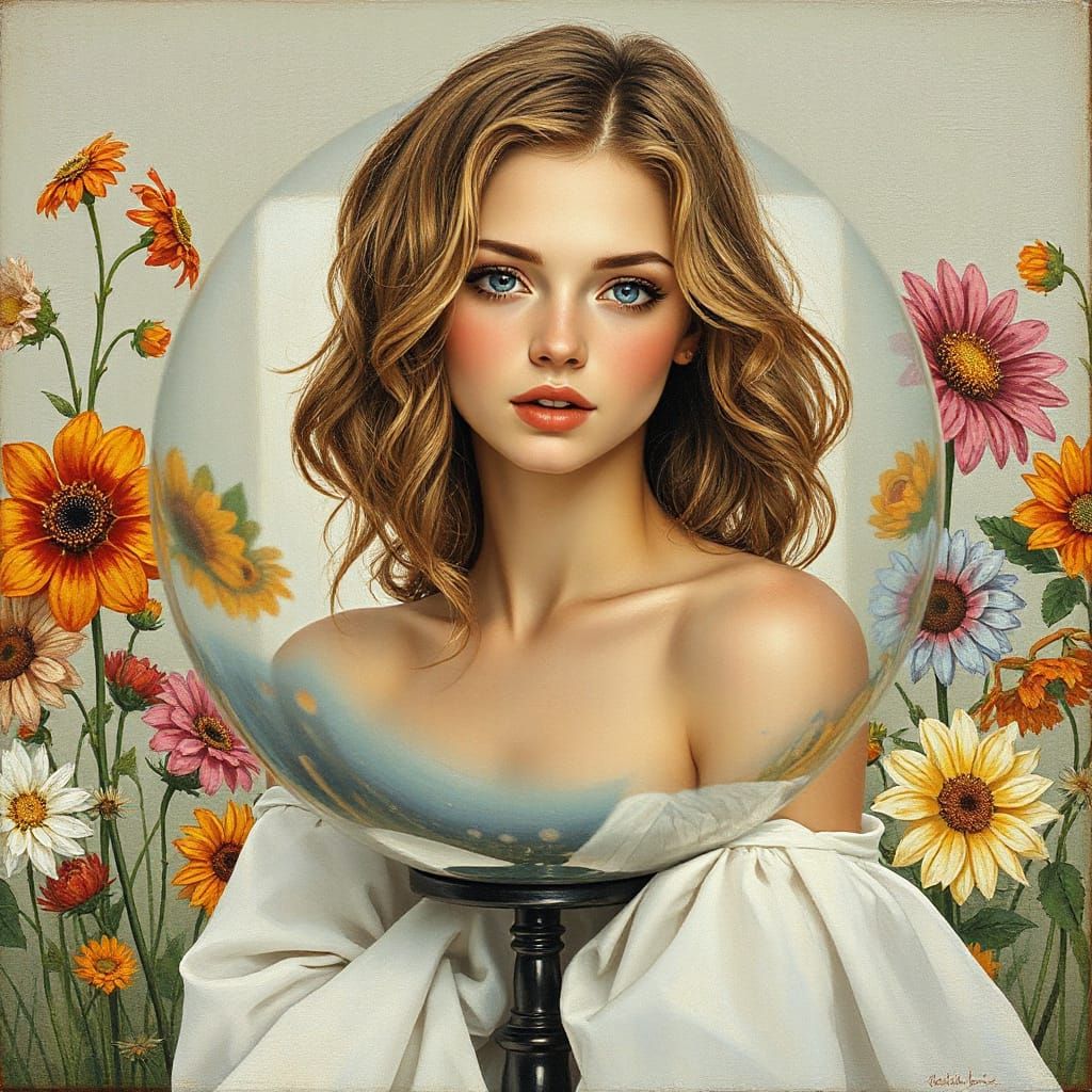 Chrome Reflection: Woman in Art Nouveau Style