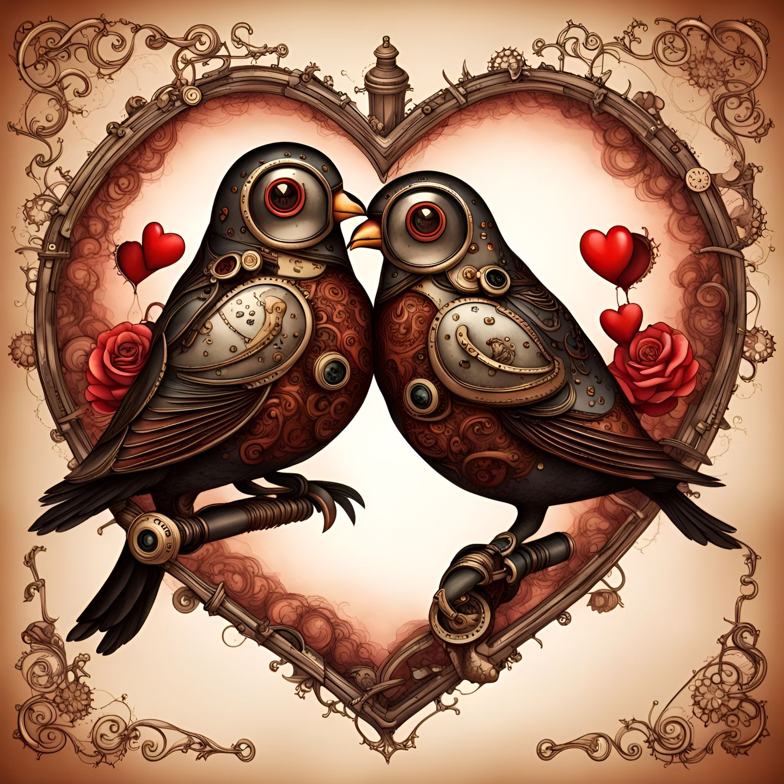 Steampunk Love Birds Valentine's Day Art