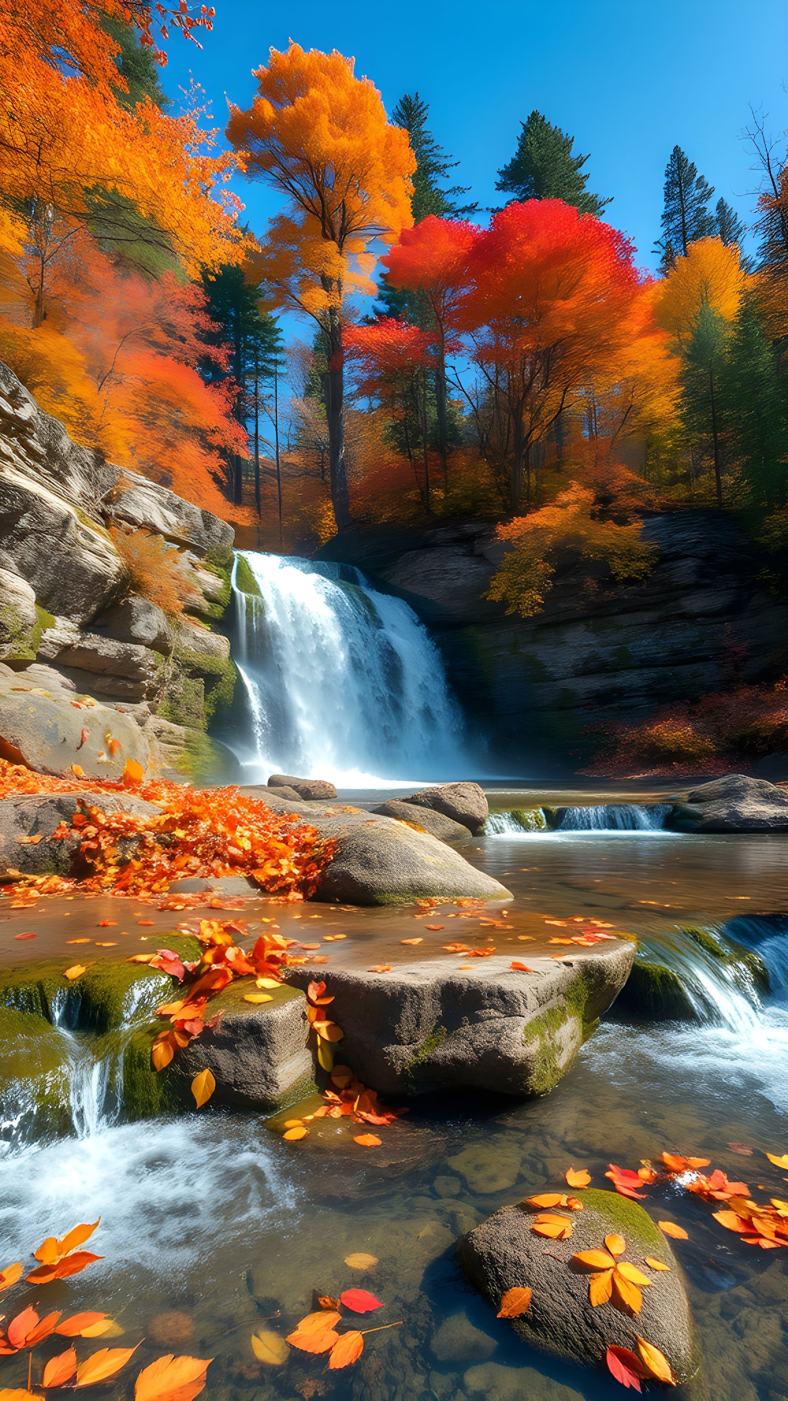 Scenic Waterfall in Autumn Forest