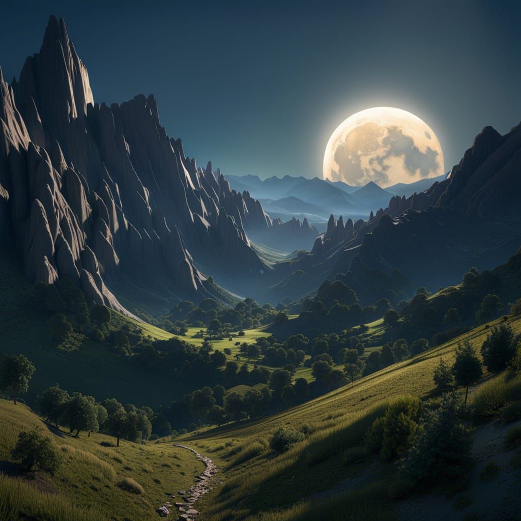 Paradise Valley Under Full Moon, Trending on Artstation