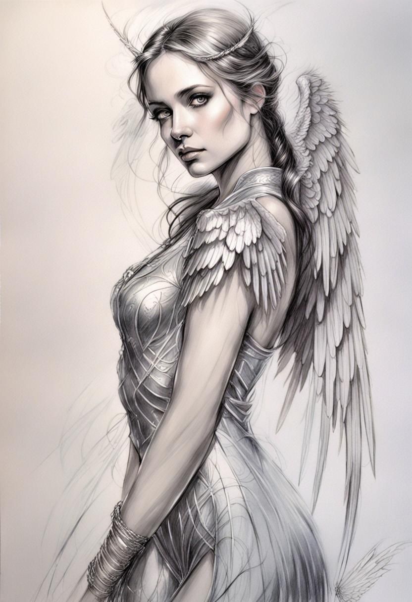 Silver Angel Fantasy Art in Digital Painting Style