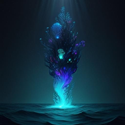 Bioluminescent Firefly Squid in Dark Ocean Depths