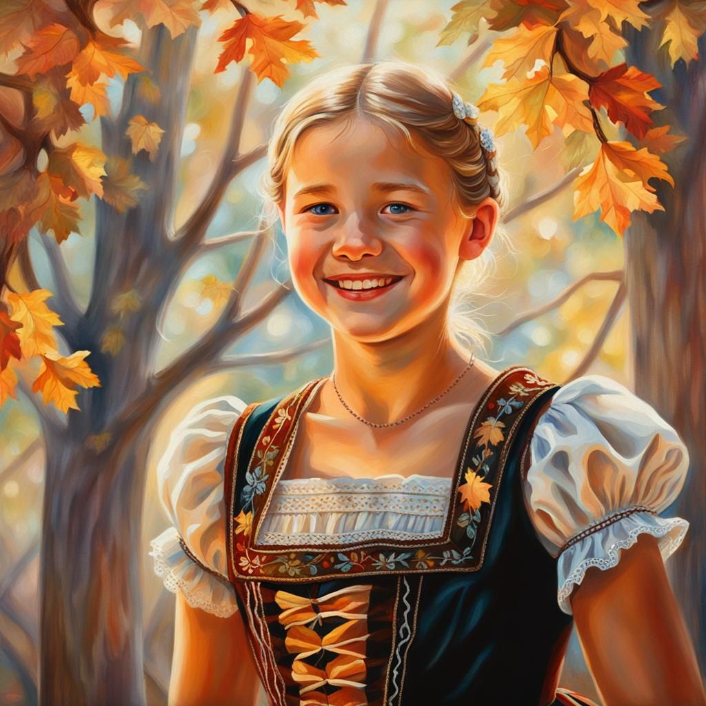 Oktoberfest Girl in Dirndl: Oil Painting Portrait