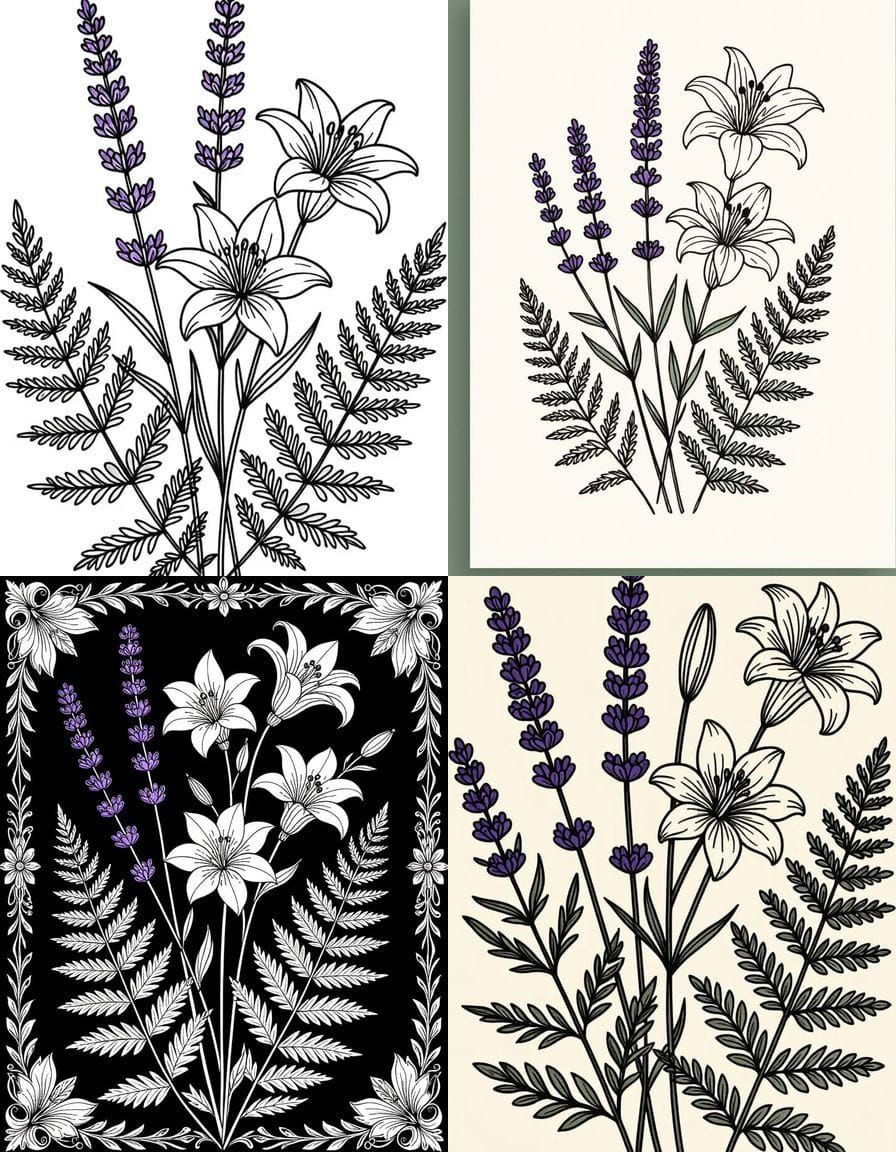 Minimalist Botanical Silhouettes Coloring Page