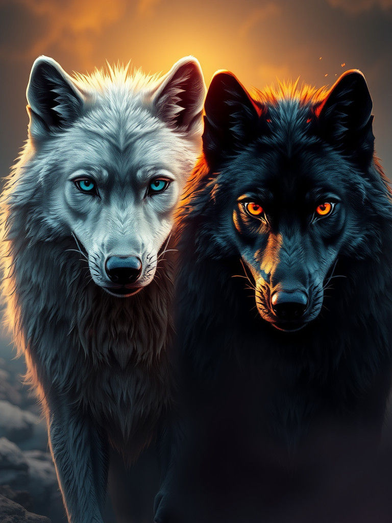 Wolves with Contrasting Colors as Matte Painting