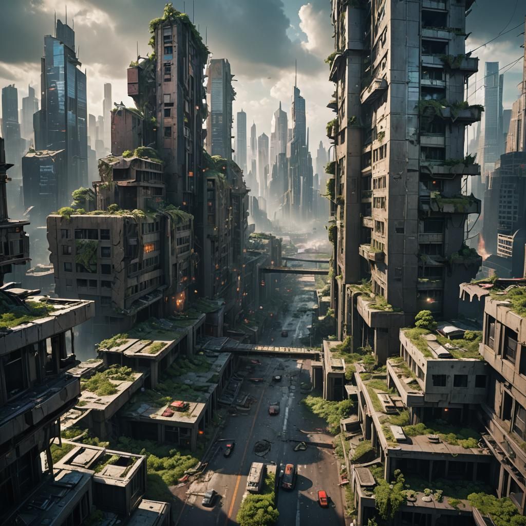 Futuristic City Ruins: Nature Reclaims Lost Innovation