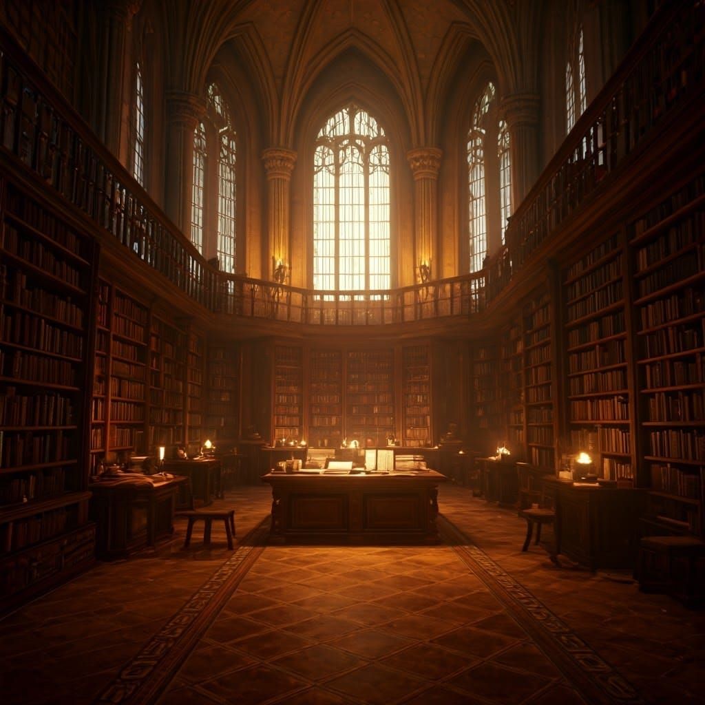 Epic Library in Fantasy Concept Art Style