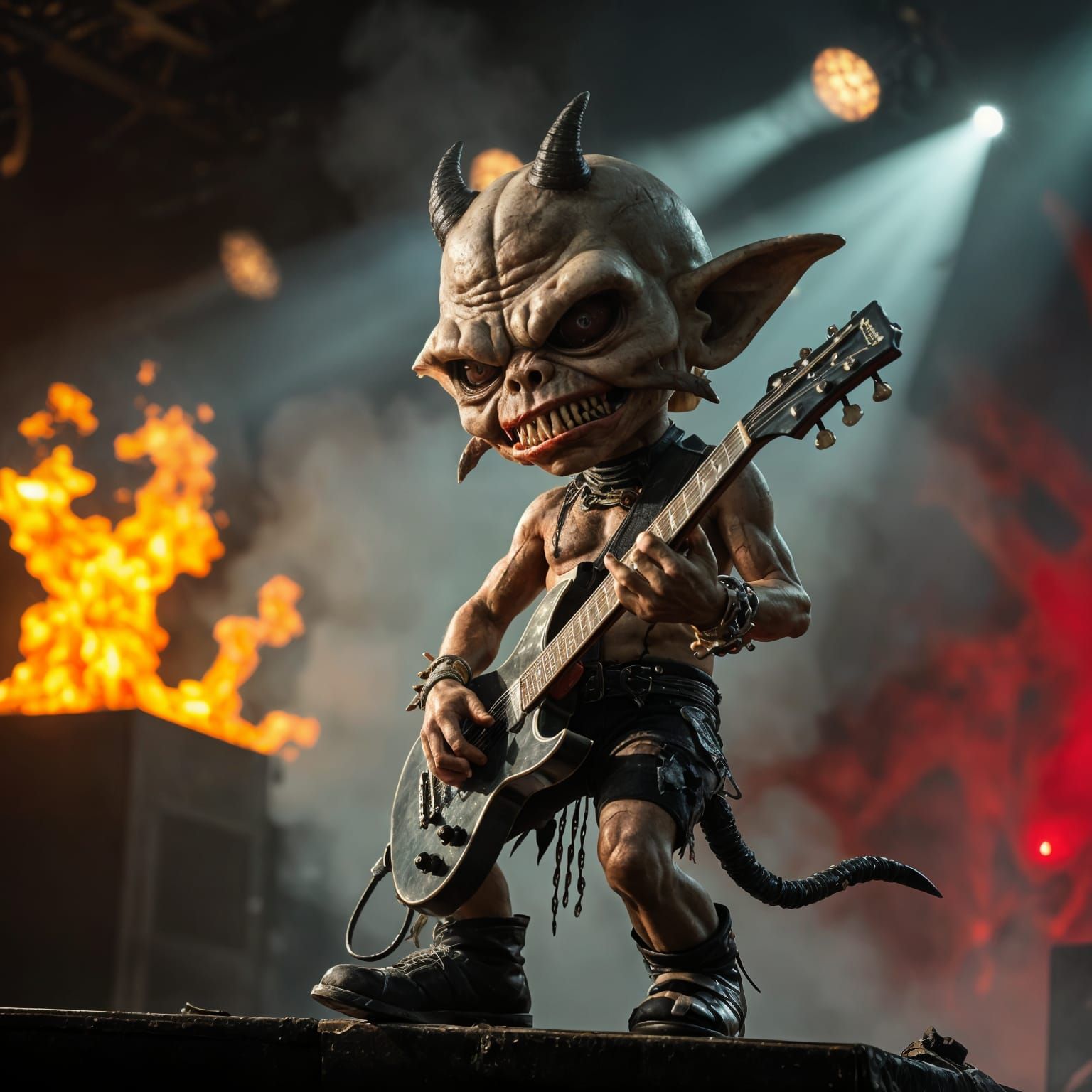 A muscular Chibi style cross creature of a Grotesque, evil, diseased and rotting futuristic version of Frankensteins Mon...