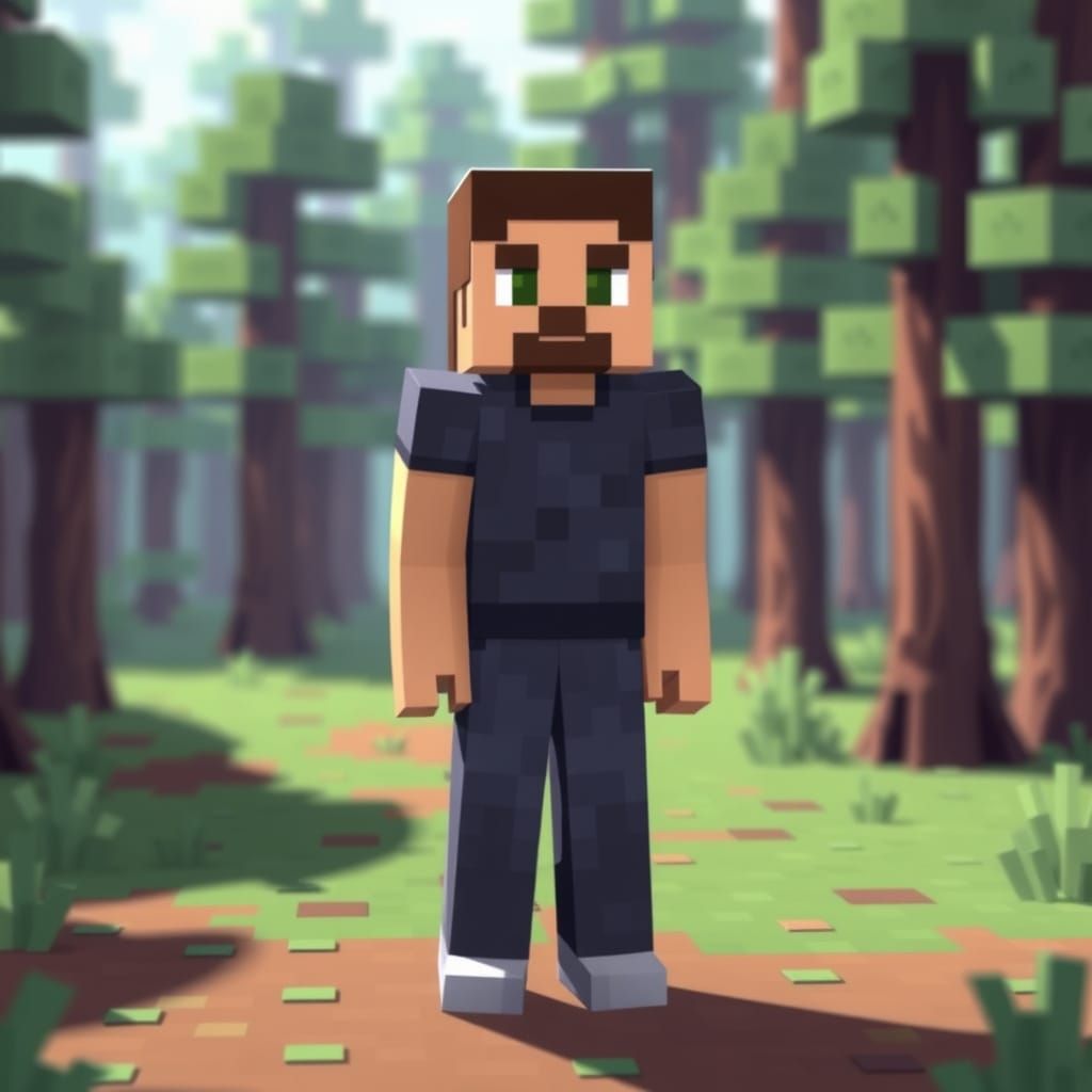 Minecraft Noob in Pixelated Forest